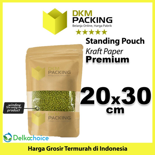 Kraft Paper 20x30cm Standing Pouch Window Ziplock Kemasan Makanan