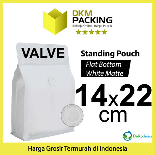 Flat Bottom VALVE 14x22cm Standing Pouch Ziplock Plastik Klip Putih