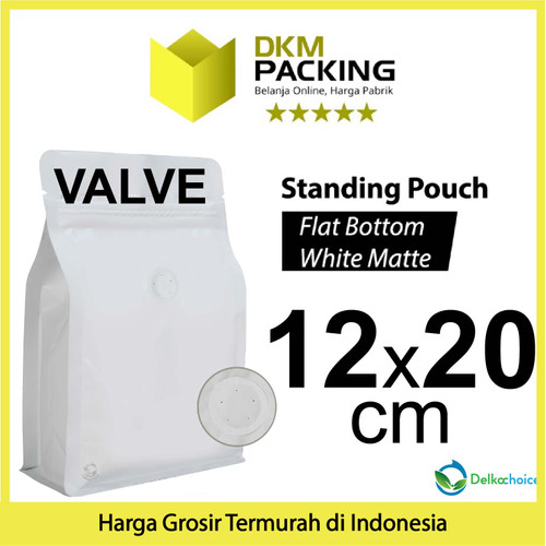 Flat Bottom VALVE 12x20cm Standing Pouch Ziplock Plastik Klip Putih