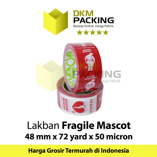 Lakban FRAGILE Mascot 48mm JANGAN DIBANTING HANDLE WITH CARE / SATUAN