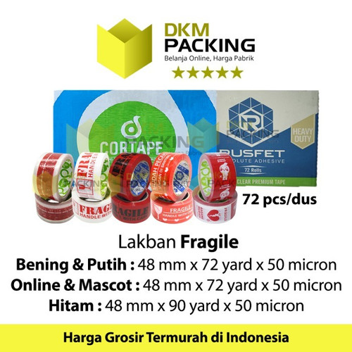 Lakban FRAGILE Putih 48mm JANGAN DIBANTING HANDLE WITH CARE KARGO /DUS