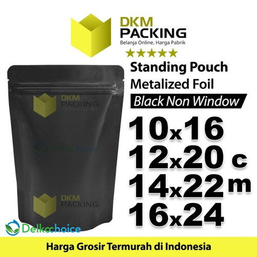 Plastik Klip 10x16cm Black Full Metalize Foil Ziplock Standing Pouch
