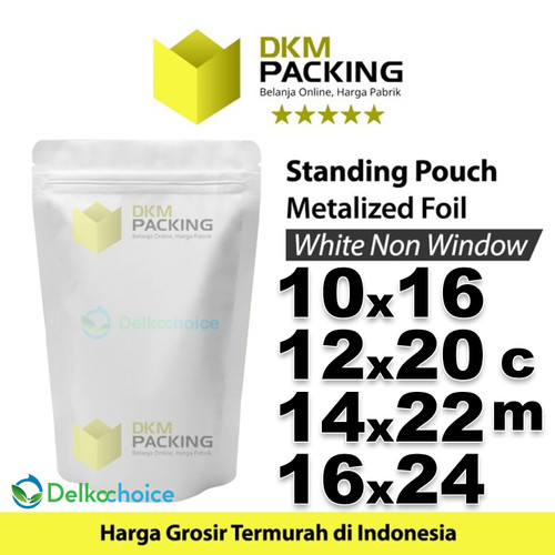Standing Pouch 10x16cm White Full Metalize Foil Ziplock Plastik Klip