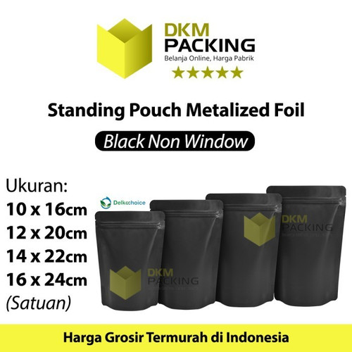 Standing Pouch 16x24cm Black Full Metalize Foil Ziplock Plastik Klip