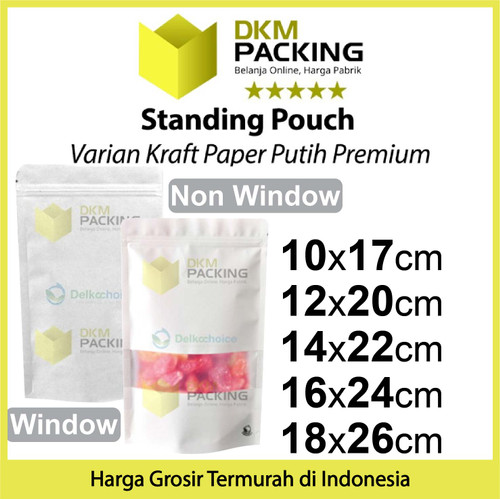 Standing Pouch 16x24cm White Kraft ZIPLOCK Plastik Klip Sealer Makanan