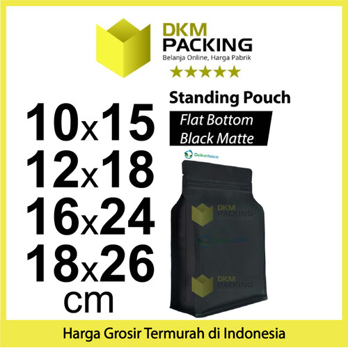 Plastik Klip Flat Bottom Hitam 16x24cm Standing Pouch Ziplock Kemasan