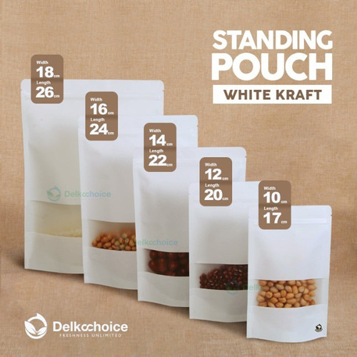 Plastik Klip White KRAFT Window 16x24cm Standing Pouch ZIPLOCK