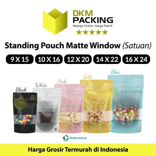Standing Pouch 16x24cm BLACK MATTE WINDOW Plastik Kemasan Makanan