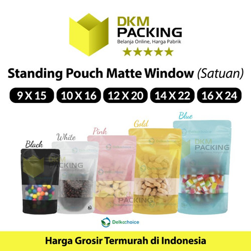 Standing Pouch 10x16cm BLACK MATTE WINDOW Plastik Kemasan Makanan
