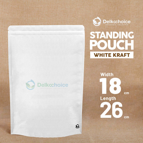 Standing Pouch 18x26cm White Kraft ZIPLOCK Plastik Klip Sealer Makanan