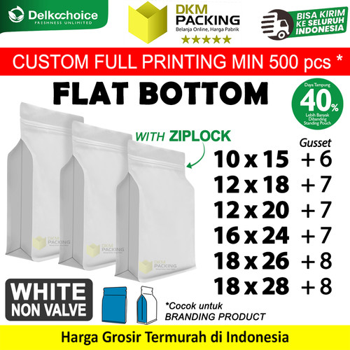 Flat Bottom Putih 12x18cm Plastik Klip Standing Pouch Ziplock Kemasan