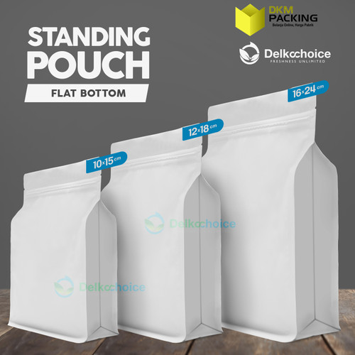 Flat Bottom Putih Plastik Klip Standing Pouch Ziplock Kemasan Makanan