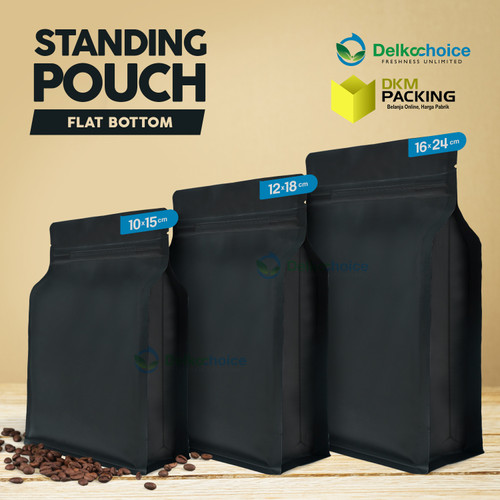 Flat Bottom Hitam Plastik Klip Standing Pouch Ziplock Kemasan Makanan