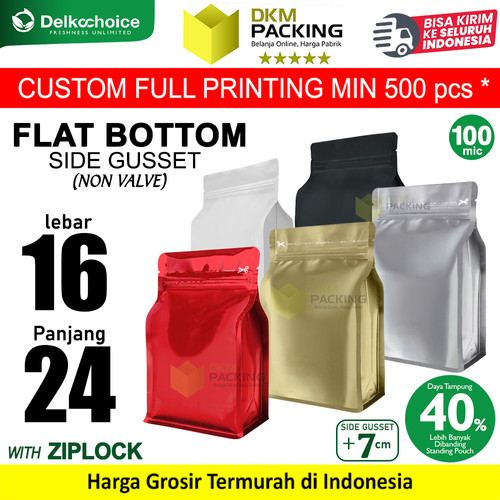 Flat Bottom 16x24cm Plastik Klip Standing Pouch Ziplock Kemasan