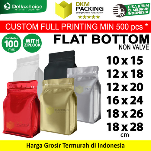 Standing Pouch Flat Bottom Ziplock Plastik Klip Kemasan Makanan