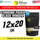Plastik Klip 12x20 Standing Pouch Window Hitam Ziplock Sealer Makanan