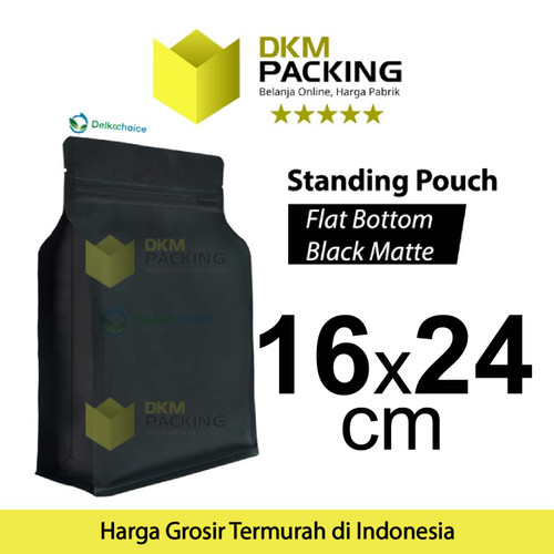 Flat Bottom Hitam 16x24cm Plastik Klip Standing Pouch Ziplock Kemasan