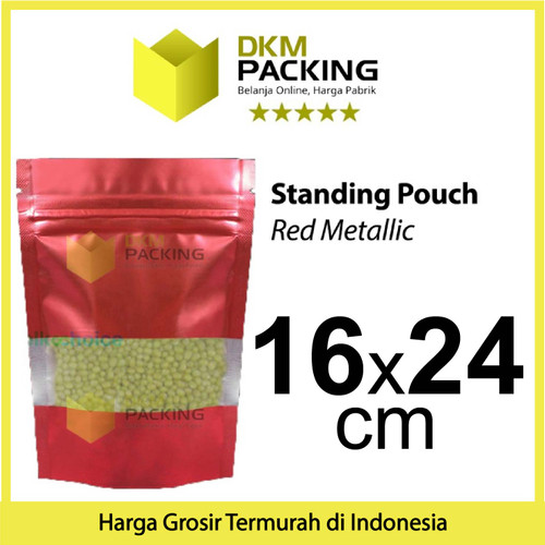 Standing Pouch 16x24 Window Red Ziplock Plastik Klip Sealer Makanan
