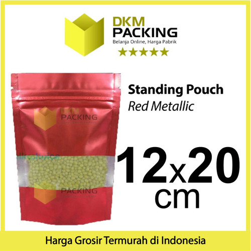 Standing Pouch Red 12x20 Window Ziplock Plastik Klip Sealer Makanan