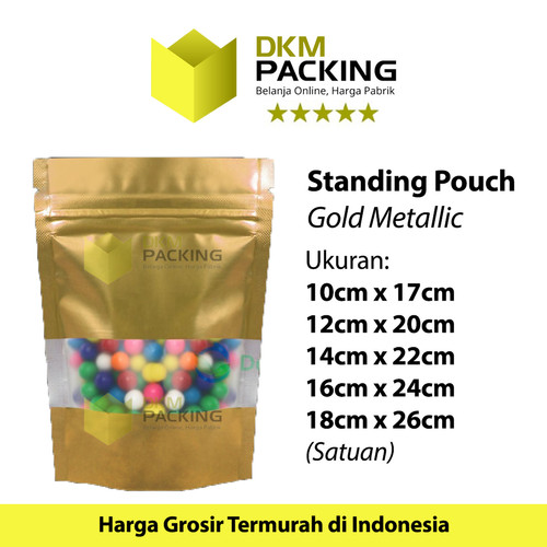 Standing Pouch Gold Window Ziplock Plastik Kemasan Klip Sealer Makanan