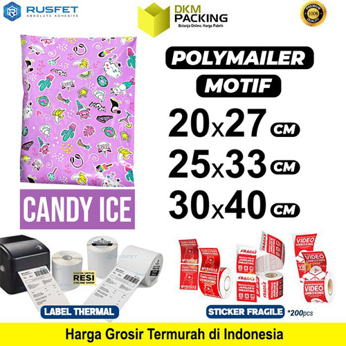 Polymailer Polimailer Amplop Plastik Packing Motif Candy RUSFET SATUAN