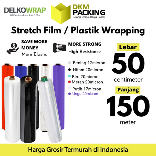 Stretch Film 50cm x 150m Plastik Wrapping DELKO WRAP TERMURAH /SATUAN