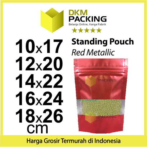 Standing Pouch 14x22 Window Red Ziplock Plastik Klip Sealer Makanan