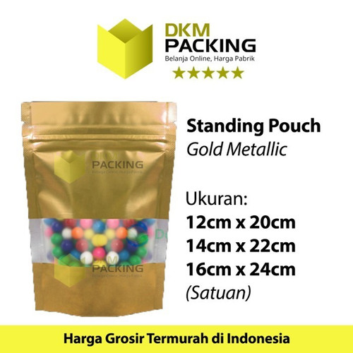 Standing Pouch 16x24 Window Ziplock Gold Plastik Klip Sealer Makanan