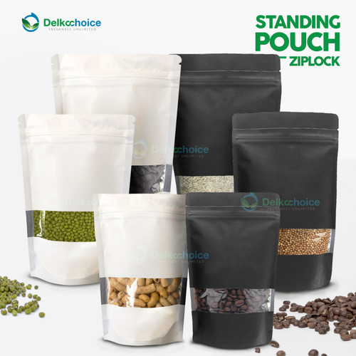 Plastik Klip Standing Pouch Window Ziplock Black Sealer Makanan