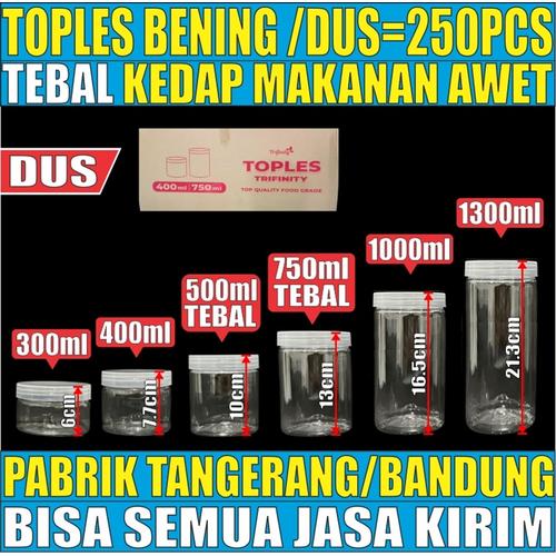 Toples Tebal 300ml 400ml 500ml 750ml 1000ml 1300ml n Seal /Dus Plastik Jar Silinder Bening Pet jskr