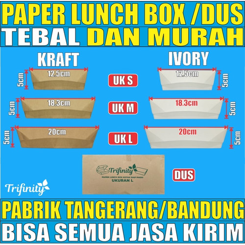 Paper Lunch Box HALAL Tebal Kraft Coklat n Ivory Putih Food Tray Uk S M L Dus Kertas Take Away Jskrm