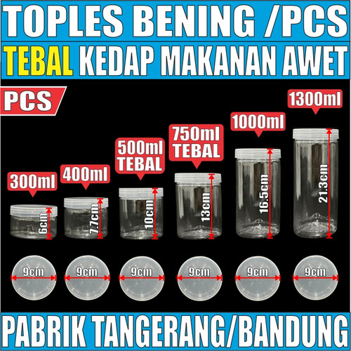 Toples Tebal 300ml 400ml 500ml 750ml 1000ml 1300ml Plastik n Seal Jar Silinder Bening Pet Per Pcs
