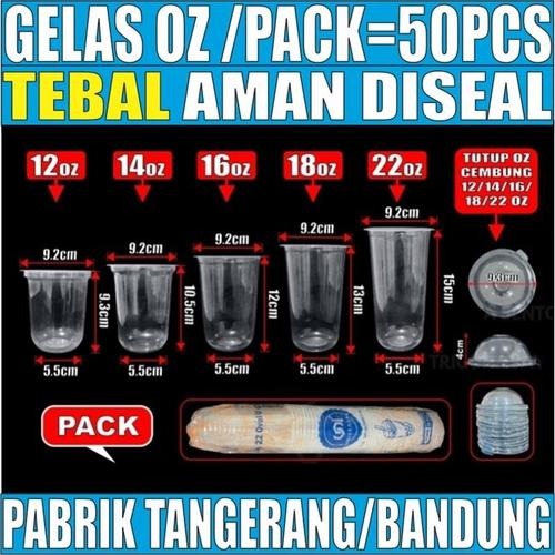 Gelas Oz HALAL Plastik Oval Tebal 12oz 14oz 16oz 18oz 22oz Datar Rata Pack Cup Murah Trifinity