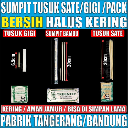 Sumpit Bambu Bersih Halus Kering Trifinity / Tusuk Gigi Higienis / Tusuk Sate Bambu Pack