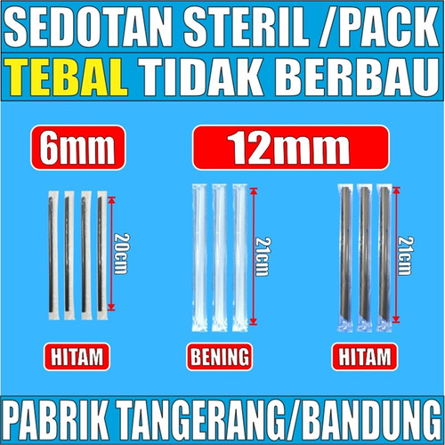 Sedotan Steril Tebal Tdk Berbau u Teh Poci uk 620 6mm / u Bubble Higienis uk 1221 12mm Runcing Pack