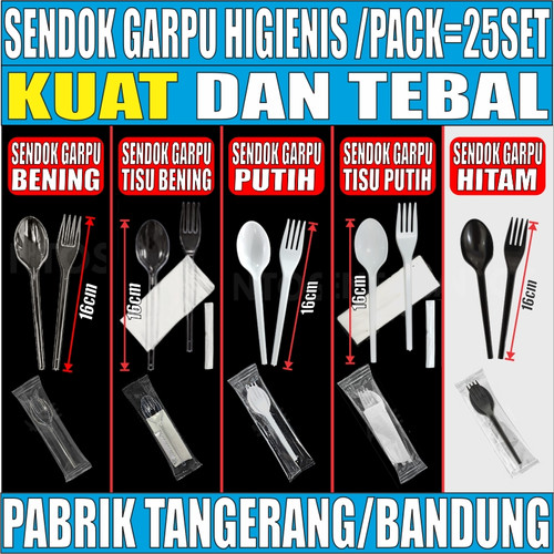 Sendok Garpu Steril Tebal Plastik Tisu Tusuk Gigi Higienis Set Bening / Hitam / Putih Pack Trifinity