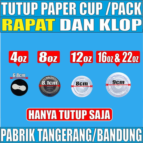 Tutup Paper Cup HALAL Rapat Klop 4oz 8oz 12oz 16oz 22oz Per Pack Hanya Tutup Gelas Kertas