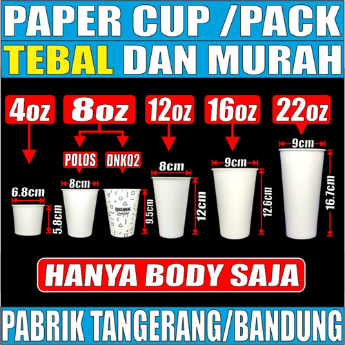 Paper Cup HALAL Tebal 4oz 120ml 8oz 240ml 12oz 360ml 16oz 480ml 22oz Pack Gelas Kertas Trifinity