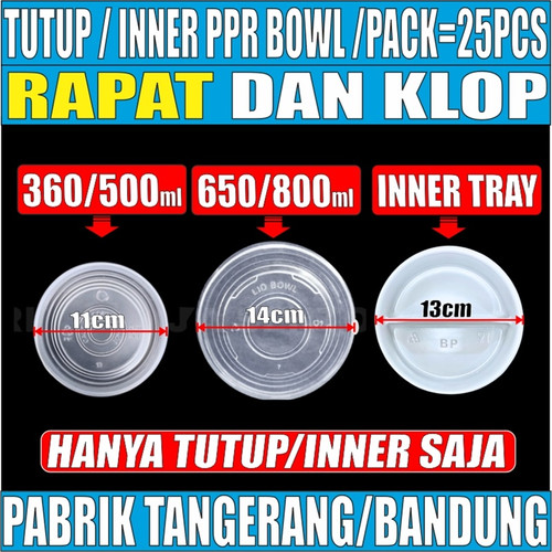Tutup Paper Bowl HALAL Rapat Klop 360ml 500ml /Tutup 650ml 800ml / Inner Tray Sekat 650ml 800ml Pack