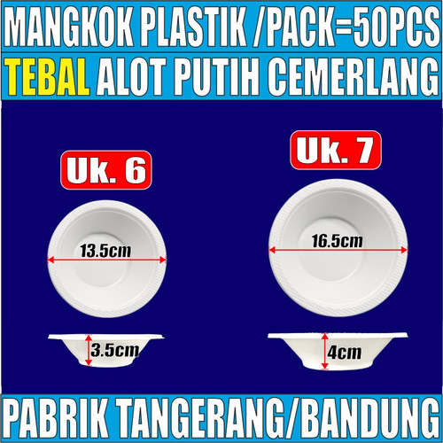 Mangkok Plastik Tebal Putih Bersih Cemerlang M6 uk 6 Sedang / M7 uk 7 Besar Mangkuk Makan Pack