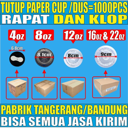 Tutup Paper Cup HALAL Rapat Klop 4oz 8oz 12oz 16oz 22oz Per Dus Hanya Tutup Gelas Kertas JsKrm