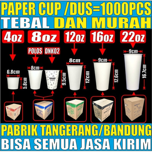 Paper Cup HALAL Tebal 4oz 120ml 8oz 240ml 12oz 360ml 16oz 480ml 22oz Dus Gelas Kertas Trifinity JsKr