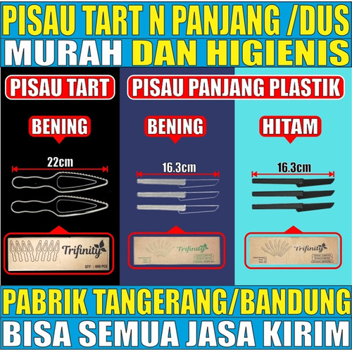 Trifinity Pisau Kue Tart Cake Ulang Tahun / Pisau Plastik Panjang Hitam Bening Murah Per Dus JsKrm