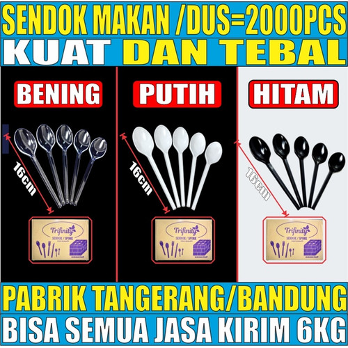 Sendok Makan Plastik Kuat Tebal Panjang Bening / Hitam / Putih Trifinity Per Dus Bisa Semua Js krm
