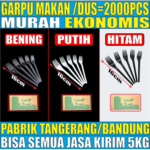 Garpu Makan Plastik Kuat Tebal Trifinity Panjang Murah Bening / Hitam / Putih Per Dus Jskrm