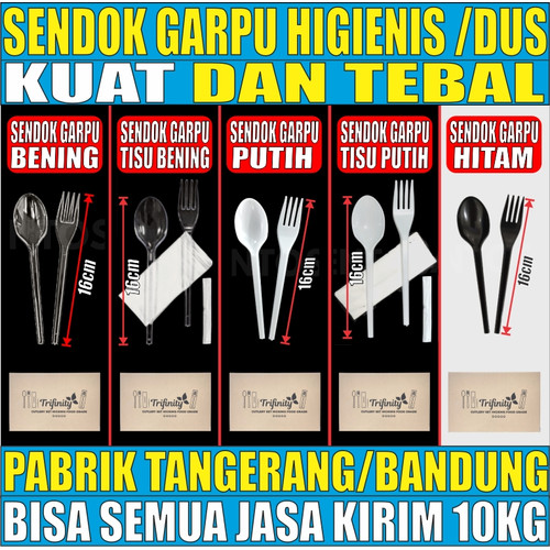 Sendok Garpu Steril Kuat Tebal Plastik Tisu Tusuk Gigi Set Higienis Bening Hitam Putih Dus Trifinity