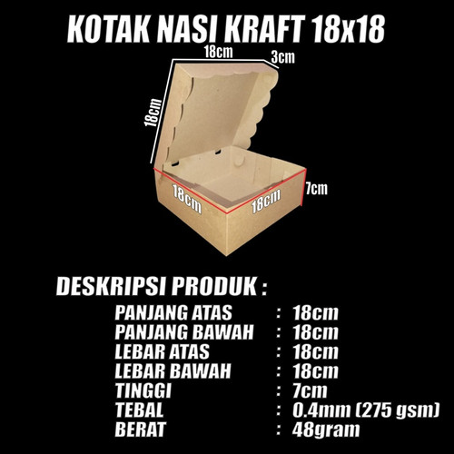 Kotak Nasi Tebal u Katering Dus Kue uk 18x18 / 20x20 Duplex Putih Kraft Coklat per Bal jskrm