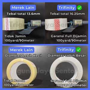 Lakban Bening Meteran Full Garansi Retur Rekat Kuat / Lakban Fragile Trifinity 45mmx100yard Dus jskr