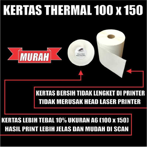 Kertas Thermal Bersih Tebal A6 100x150mm Resi Label Barcode Bersih Tebal Per 1 pcs