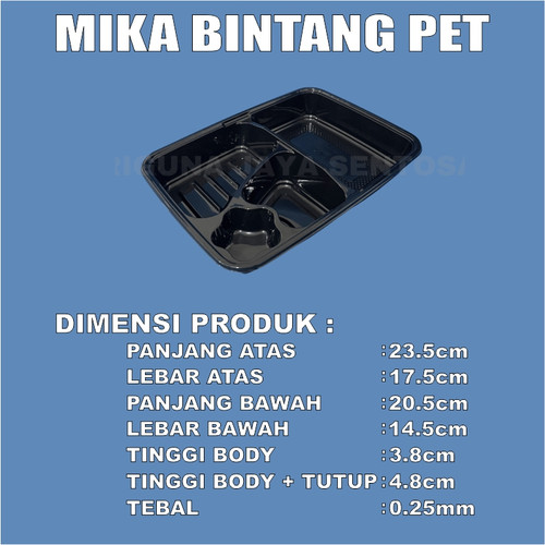 Mika Bento Tebal Bintang 4 Sekat PET Trifinity atau 4Sekat HIPS Tahan Panas Per Dus Semua Js Krm